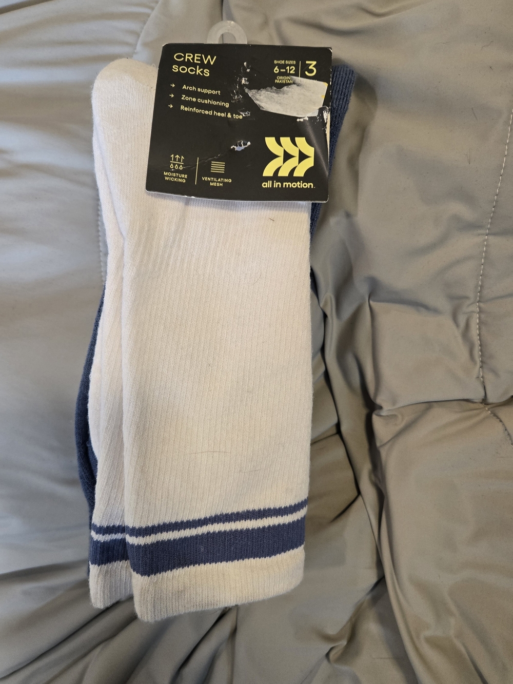 all in motion White Crew Athletic Socks with Blue Stripes - 3 Pack